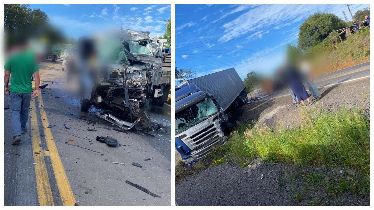 Grave acidente envolvendo dois caminhões interrompe trânsito na ERS 122