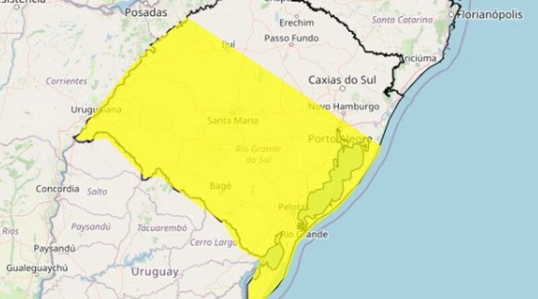 Inmet emite alerta amarelo para tempestade em diversas regiões do RS